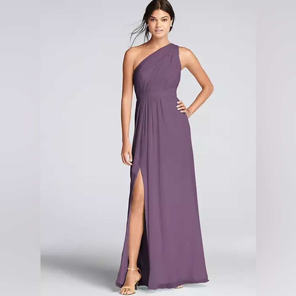 David’s Bridal One Shoulder Chiffon Dress in Wisteria
